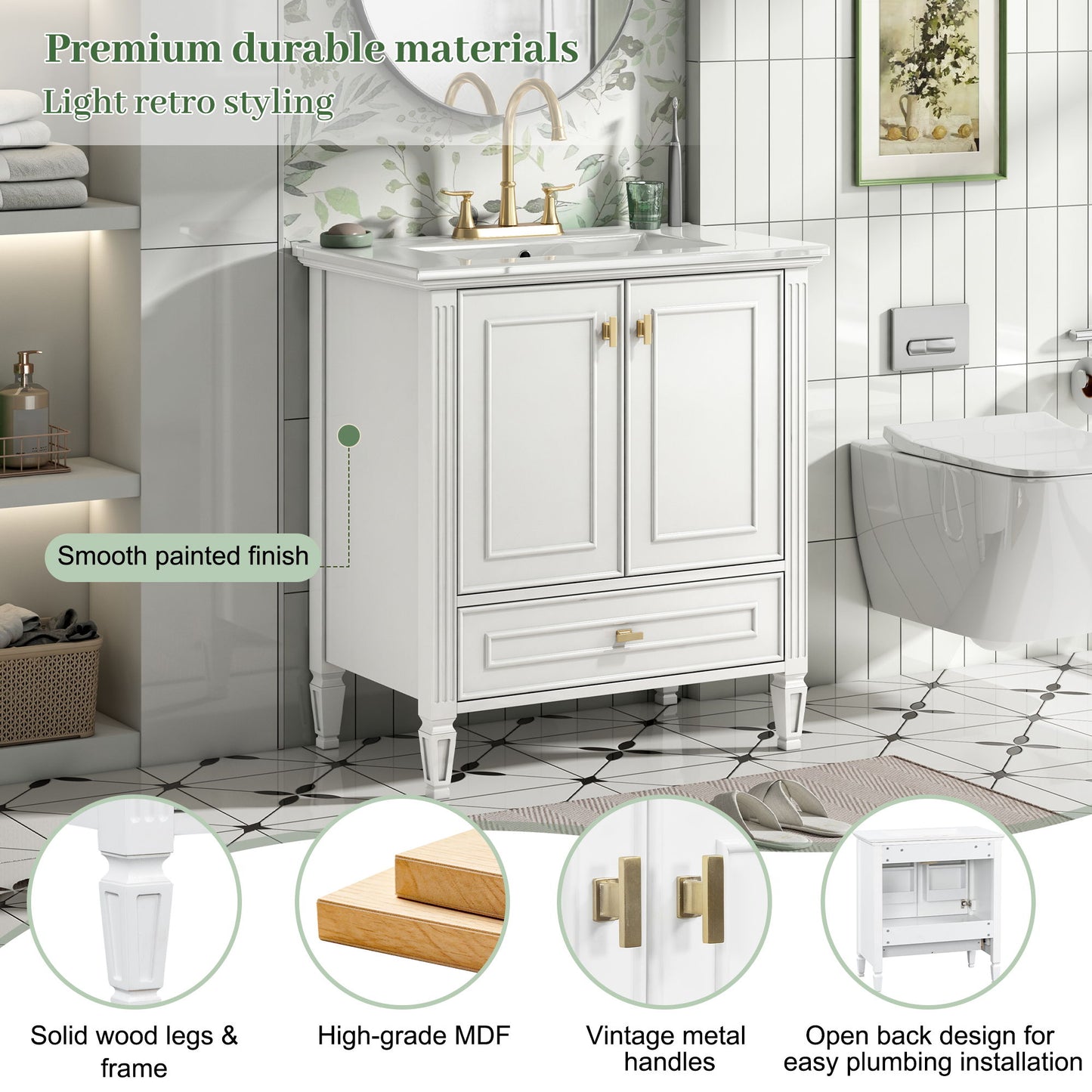 Freestanding Vanity With 1 Drawer & 2 Soft Close Doors With Door Mounted Storage