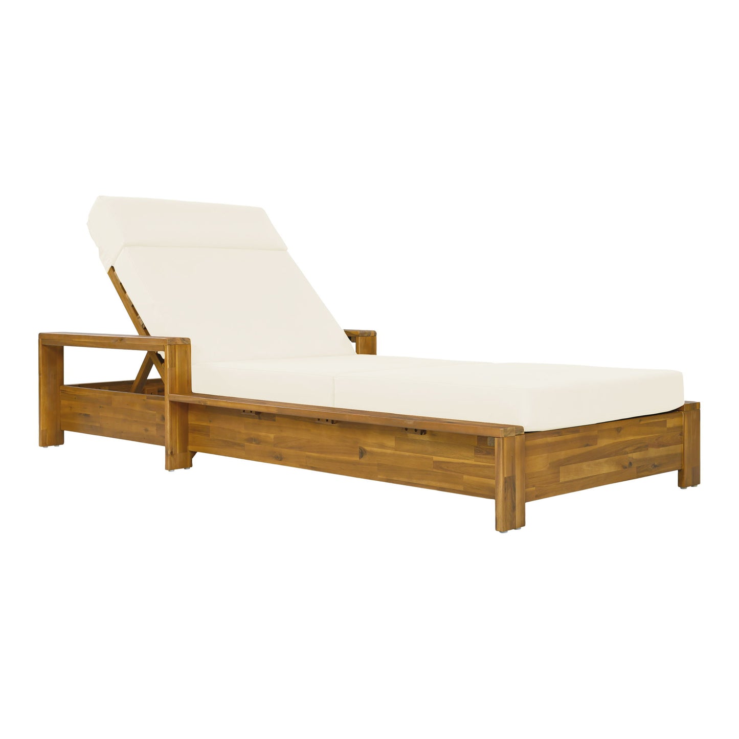 Chaise Lounge Set With 4 Fold Cushion And Built In Headrest, 3 Position Adjustable