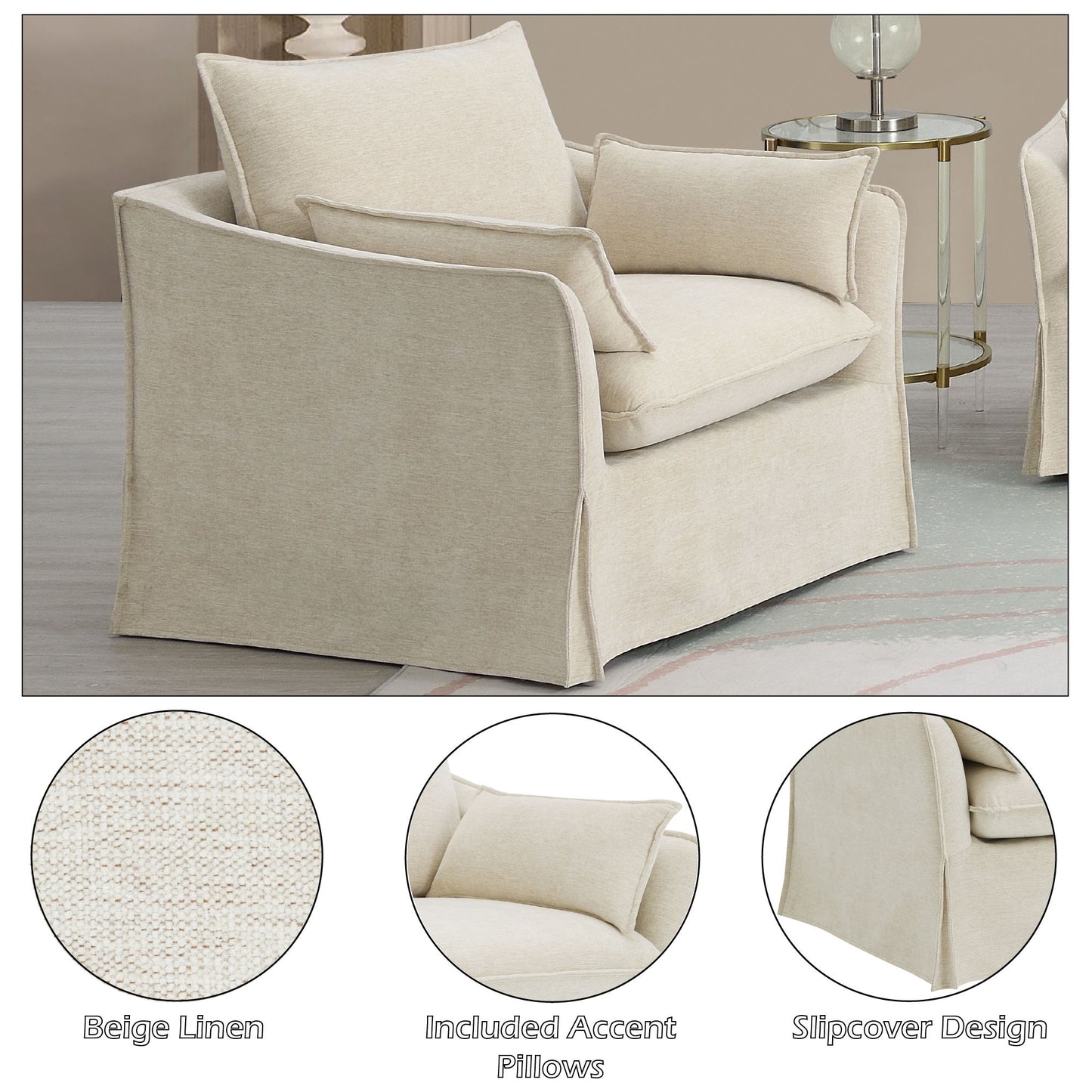 Shane - Chair With 2 Pillows - Beige