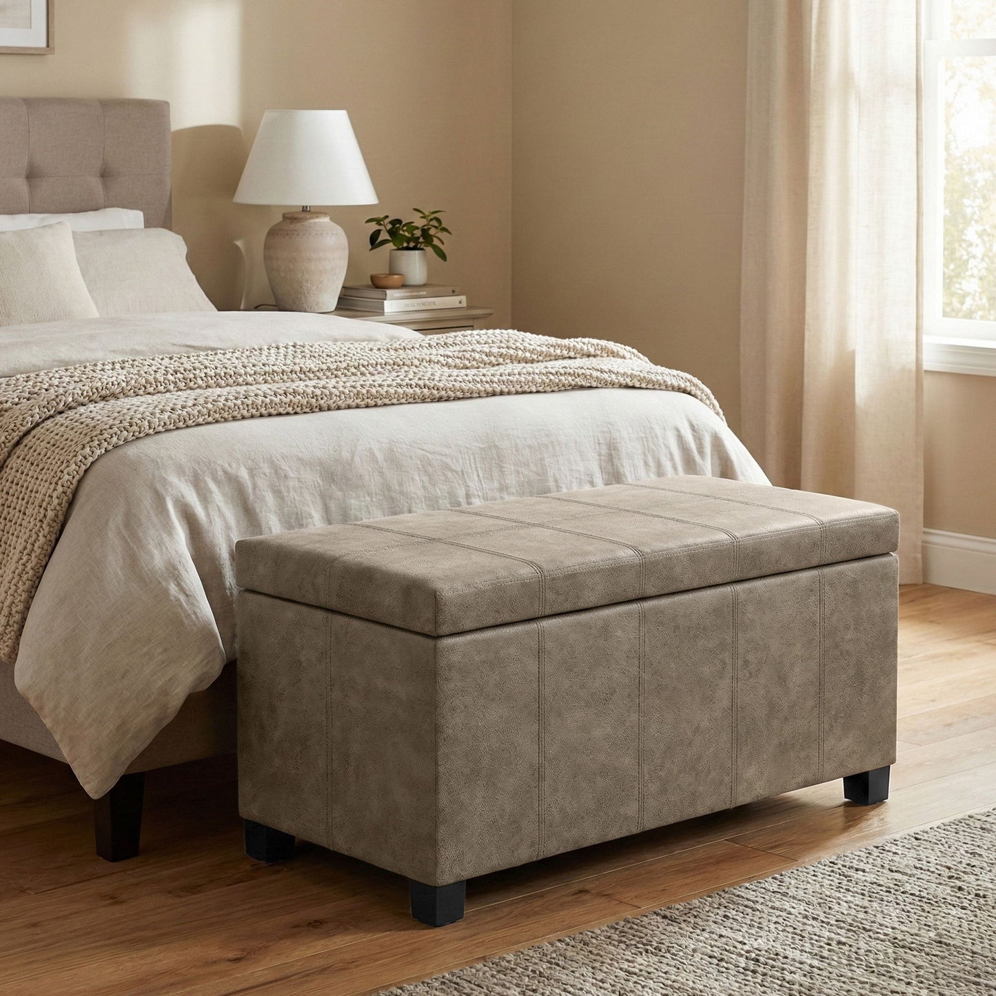 Dover - Storage Ottoman In Smoky Leather With Lift Up Storage - Brown
