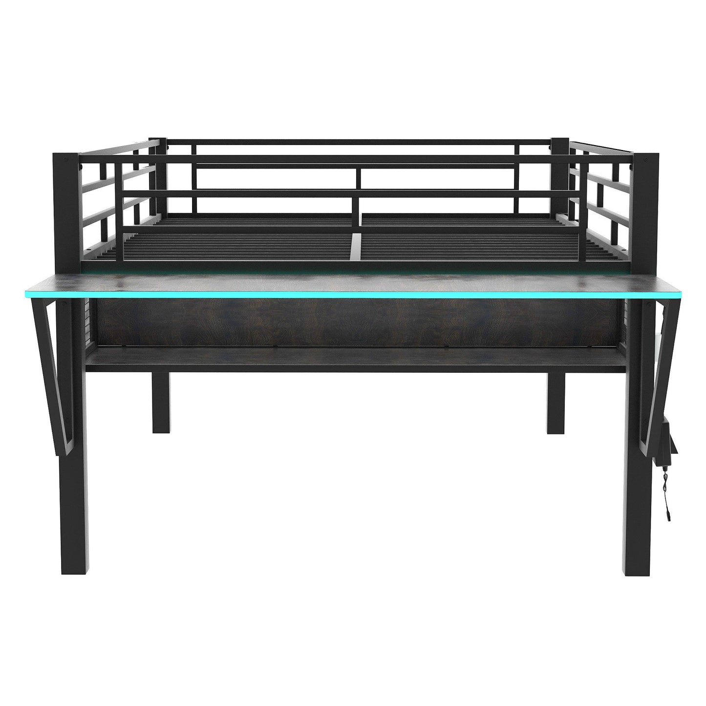 Gaming - Full Size Loft Bed With Desk, LED - Black