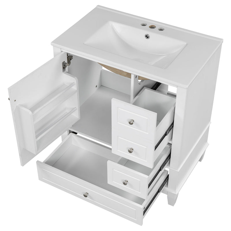 Freestanding Bathroom Vanity With Sink, Soft Close Door, 3 Drawers - White