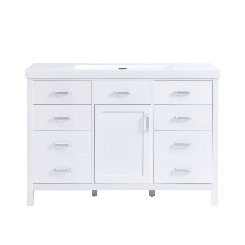 47.25" Modern Bathroom Vanity With Sink, Soft Close Single Door & 6 Drawers - White