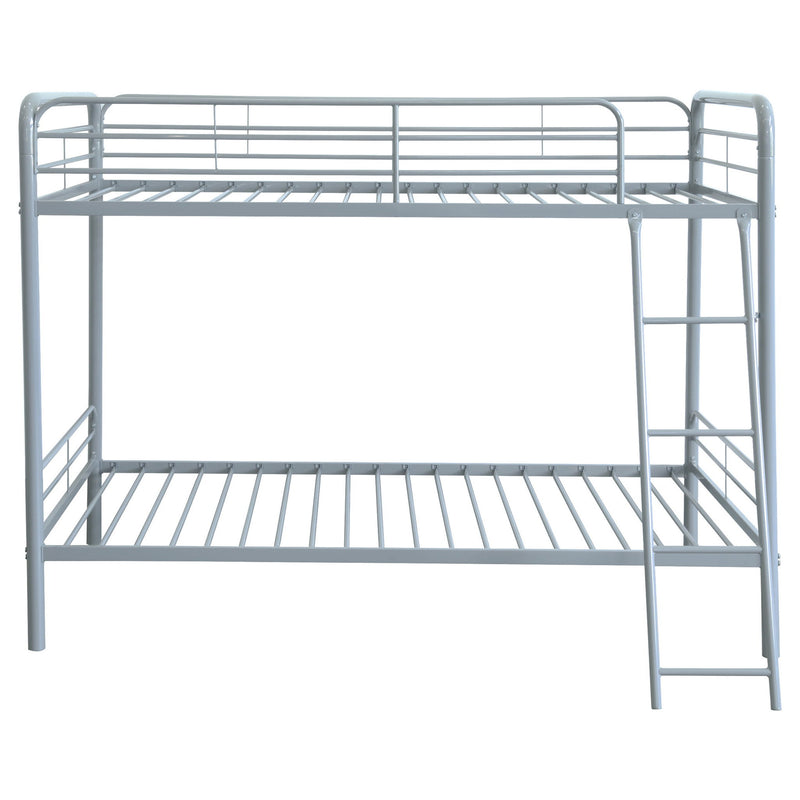 Long Beach - Twin Over Twin Bunk Bed With Built In Guardrails And Angled Ladder - Silver
