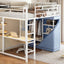 Loft Bed With Desk, Shelves, Power Outlet, LED Light And Wardrobe