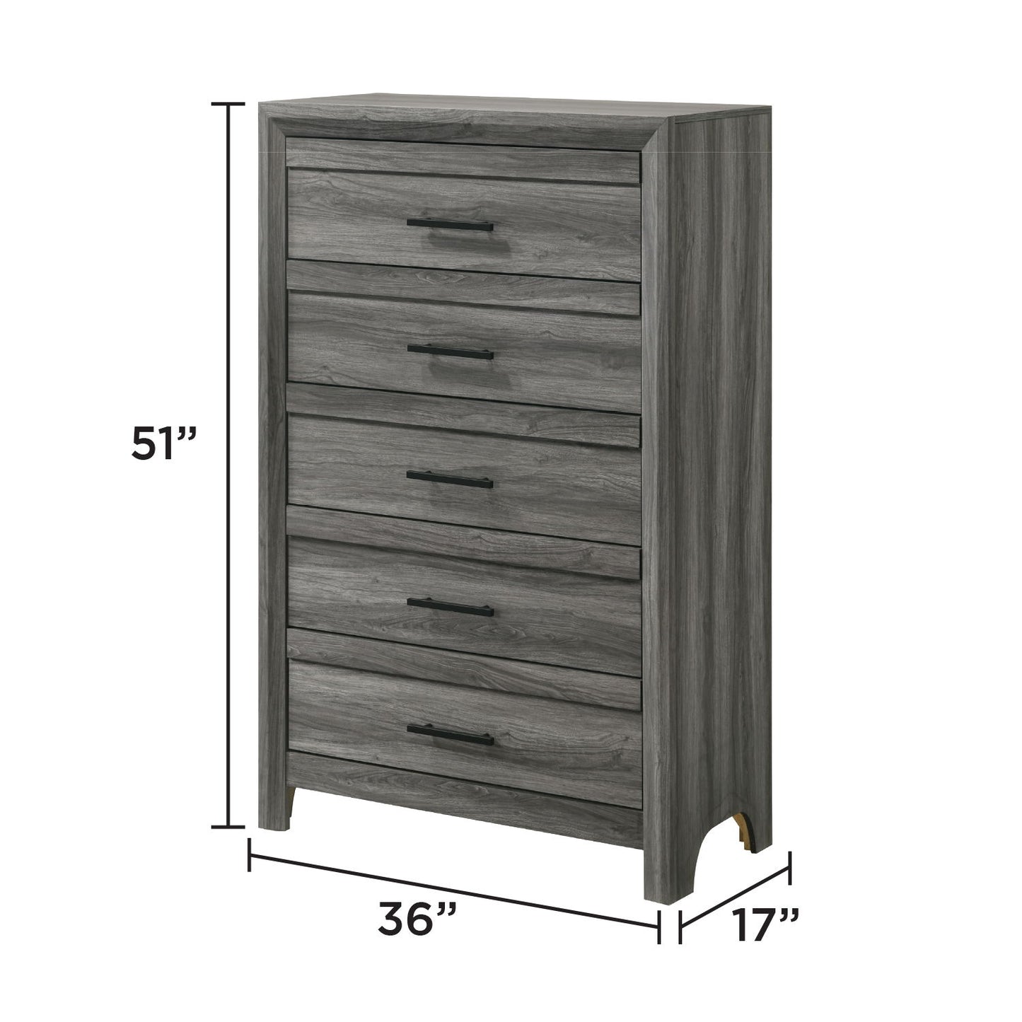 Denver - 5 Drawer Chest - Gray