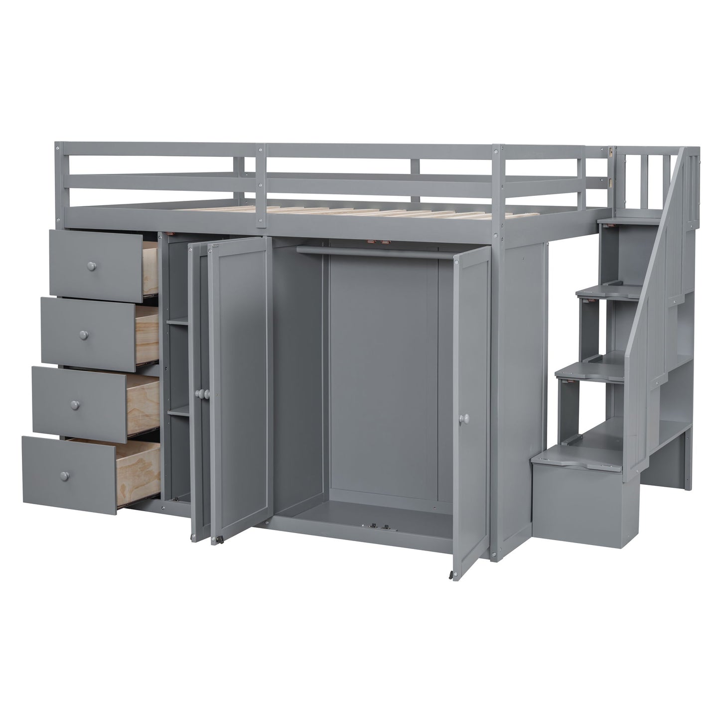 Loft Bed With Built In Wardrobes, Cabinets And Drawers