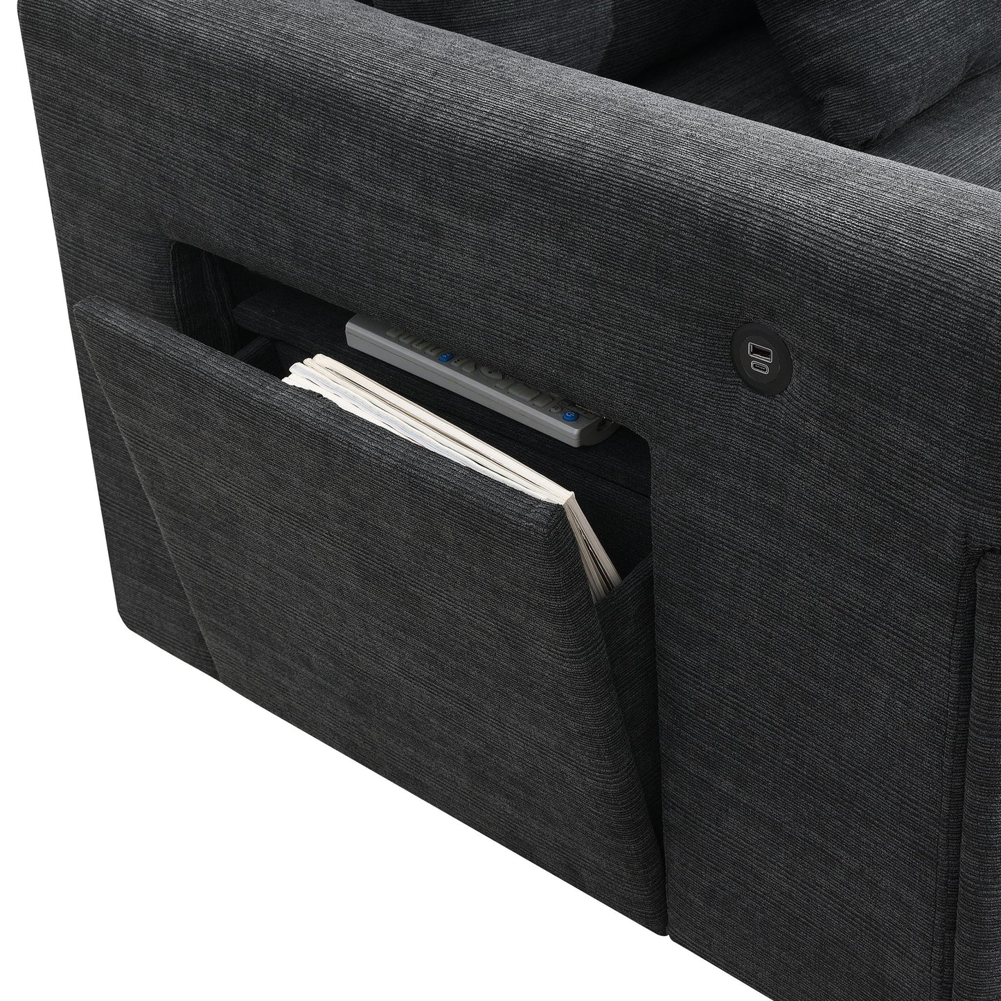 U Shaped Sectional Sofa 6 Seat Couch Set With Oversized Ottoman, Hidden Armrest Storage And Cup Holders USB Charging Ports Wide Seat Sofa