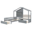 House Bed With Upholstered Sofa, Wireless Charging Station, Shelves And 2 Drawers