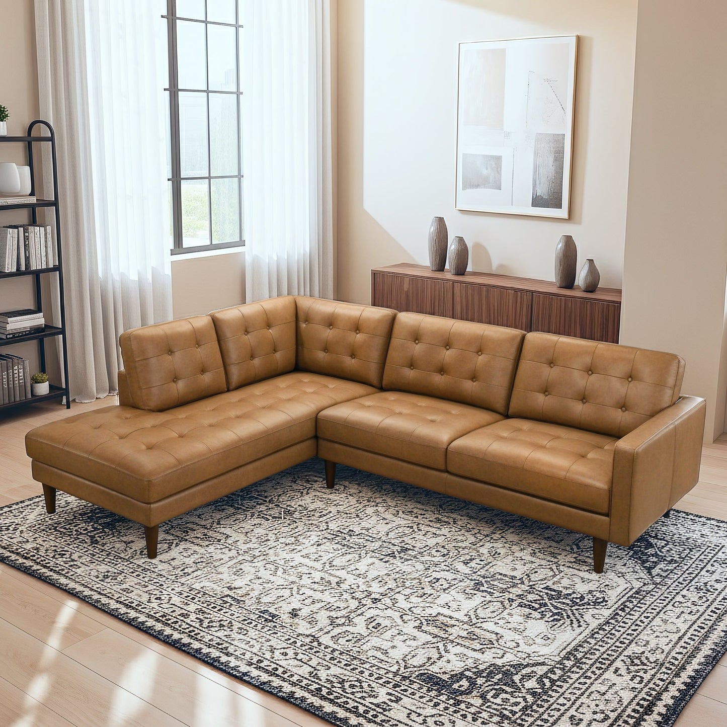 Lucco - L-Shaped Sectional Sofa With Chaise - Tan