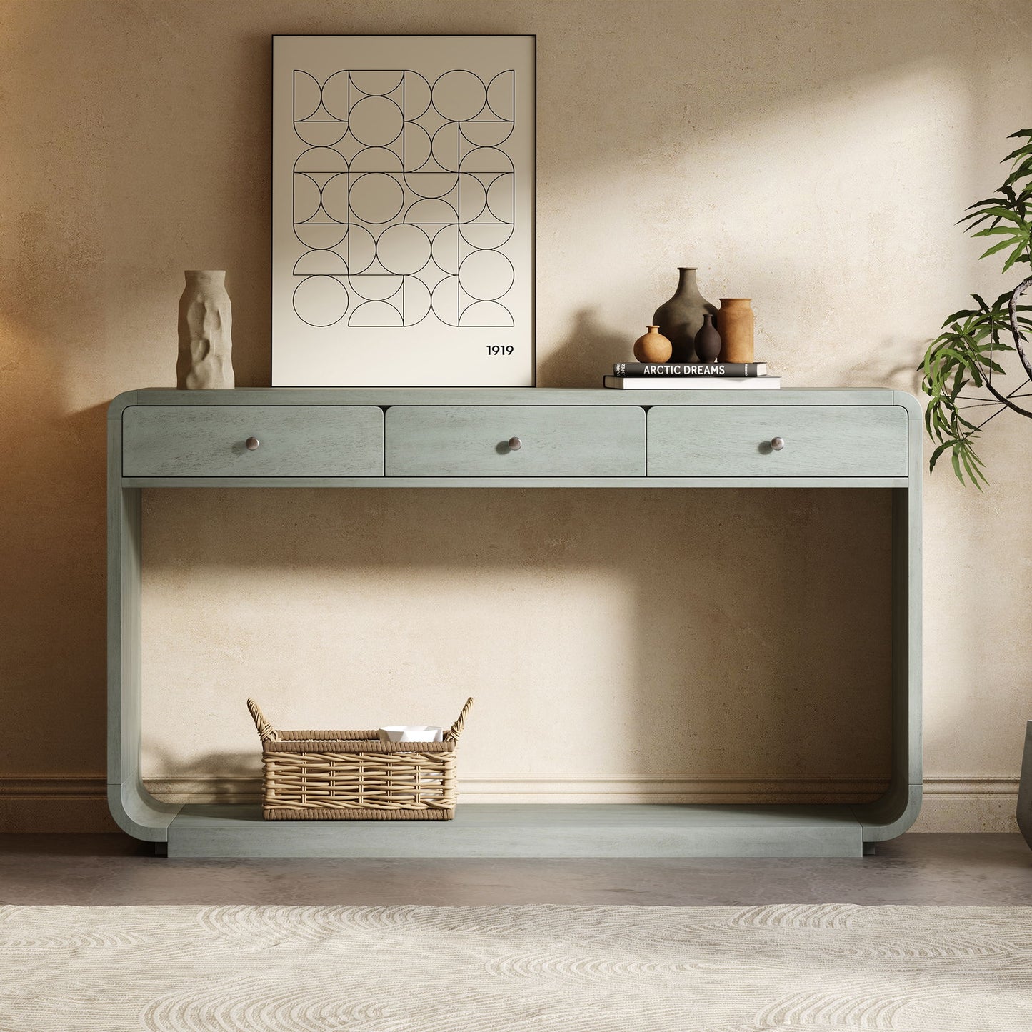 Console Table With 3 Drawers And Display Shelf