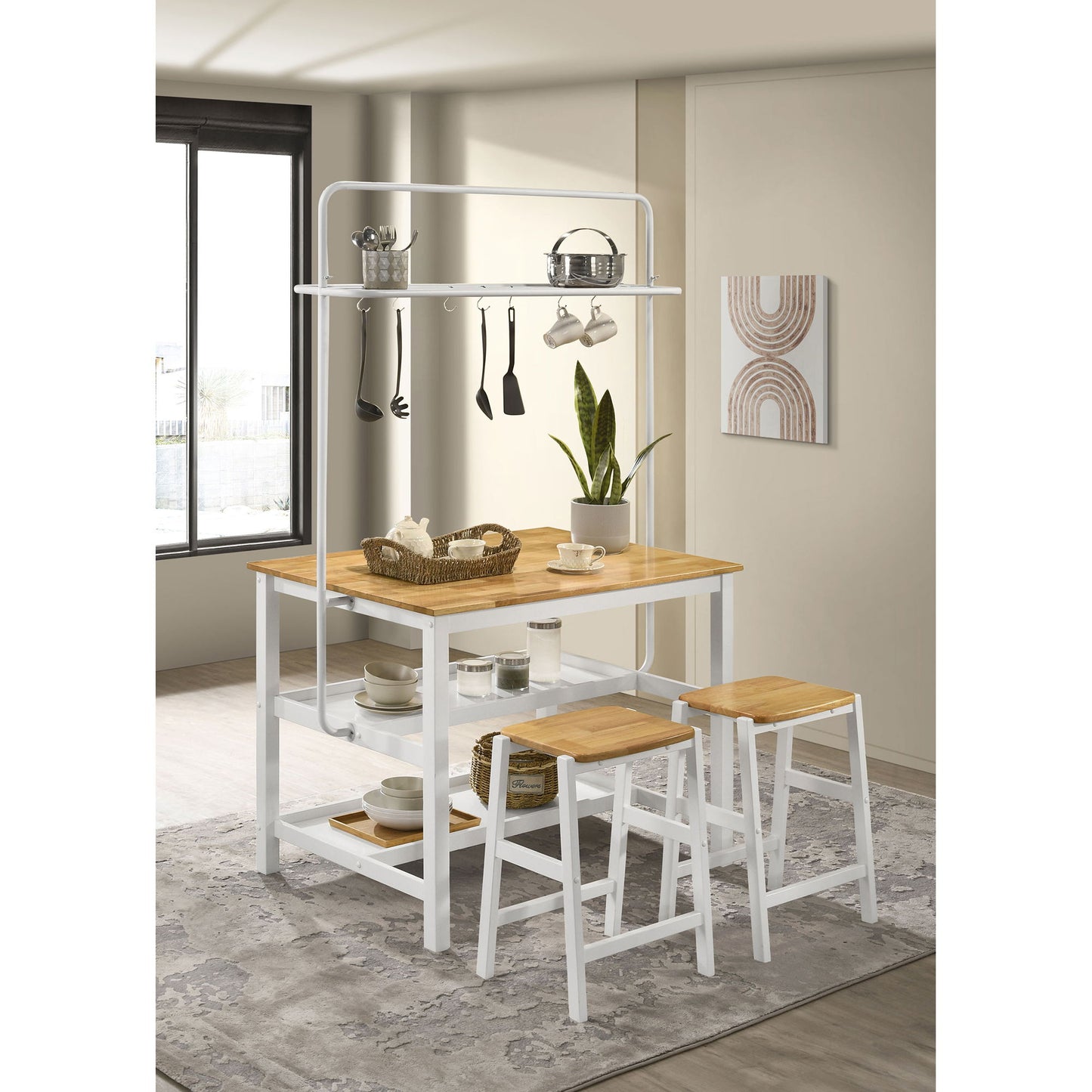 Cowichan - Kitchen Island Counter Table With Pot Rack - White
