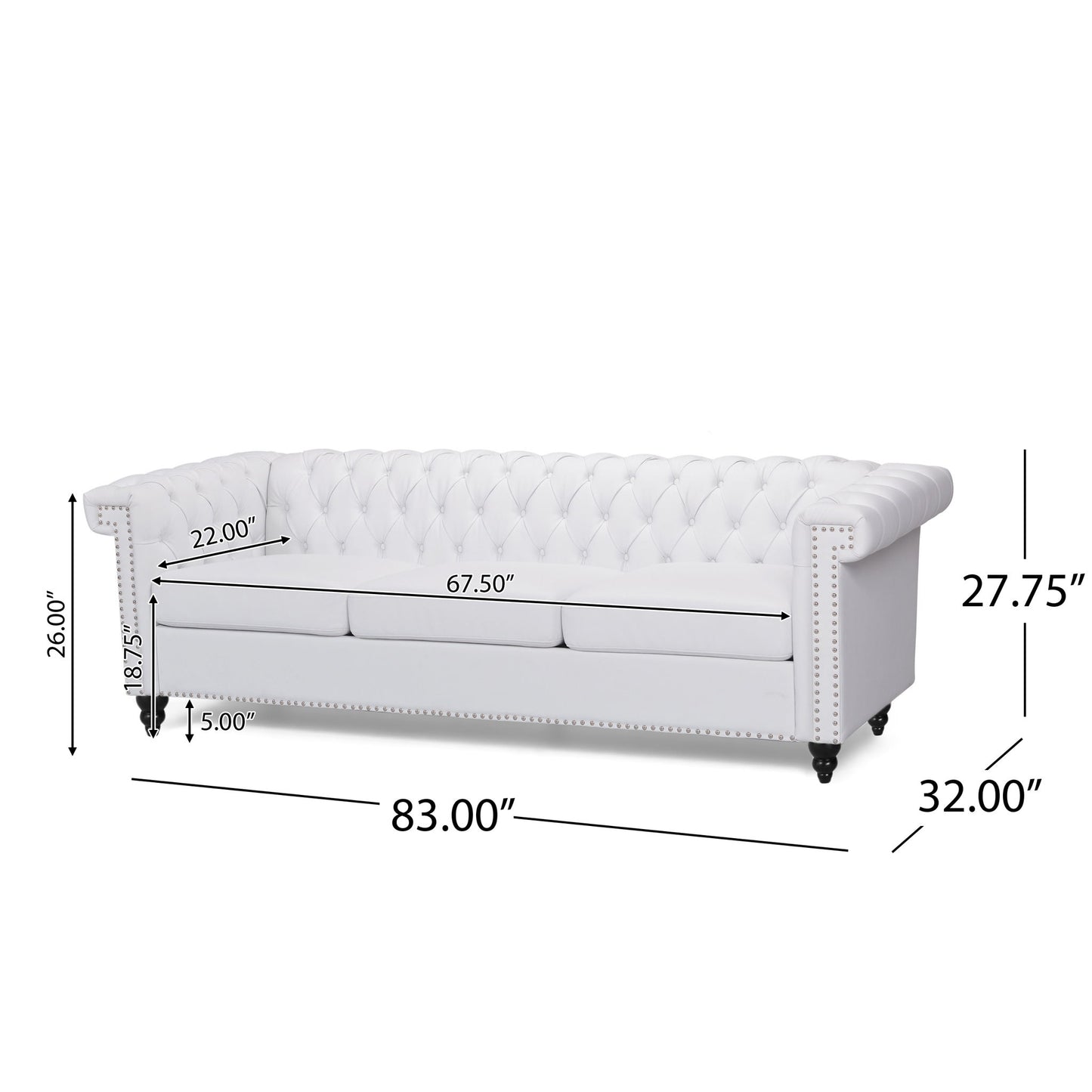 Chesterfield Style 3 Seater Sofa With Deep Button Tufting
