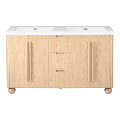 Double Sink Bathroom Vanity With Sinks, Soft Close Doors & 3 Drawers - Wood