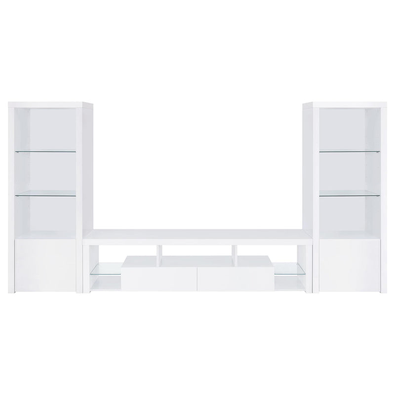Lance - 3 Shelf Media Tower With Shelves And Hidden Cabinet - Gloss White