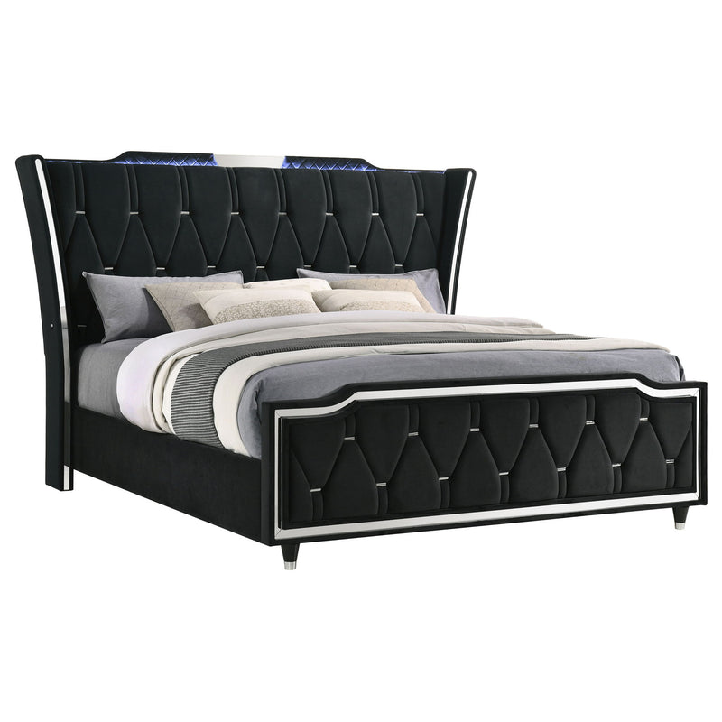 Mika - LED Upholstered Bed With Tufted Wingback Headboard And Ambient Lighting