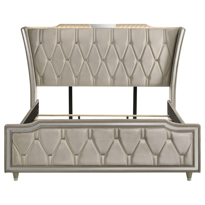 Mika - LED Upholstered Bed With Tufted Wingback Headboard And Ambient Lighting