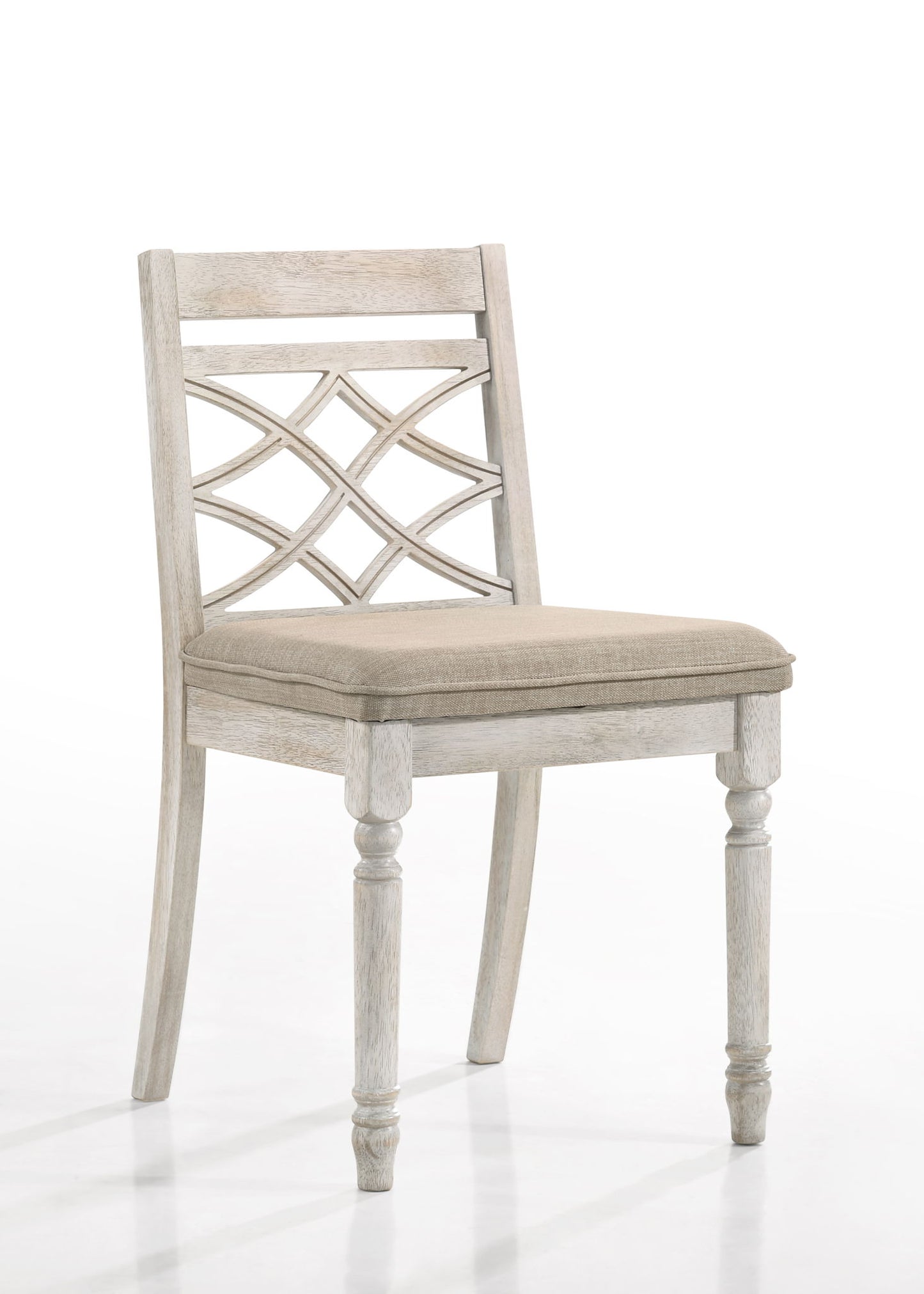 Havanna - 5 Piece Wide Round Dining Table With Off White Chairs (Set of 5) - Vintage Walnut