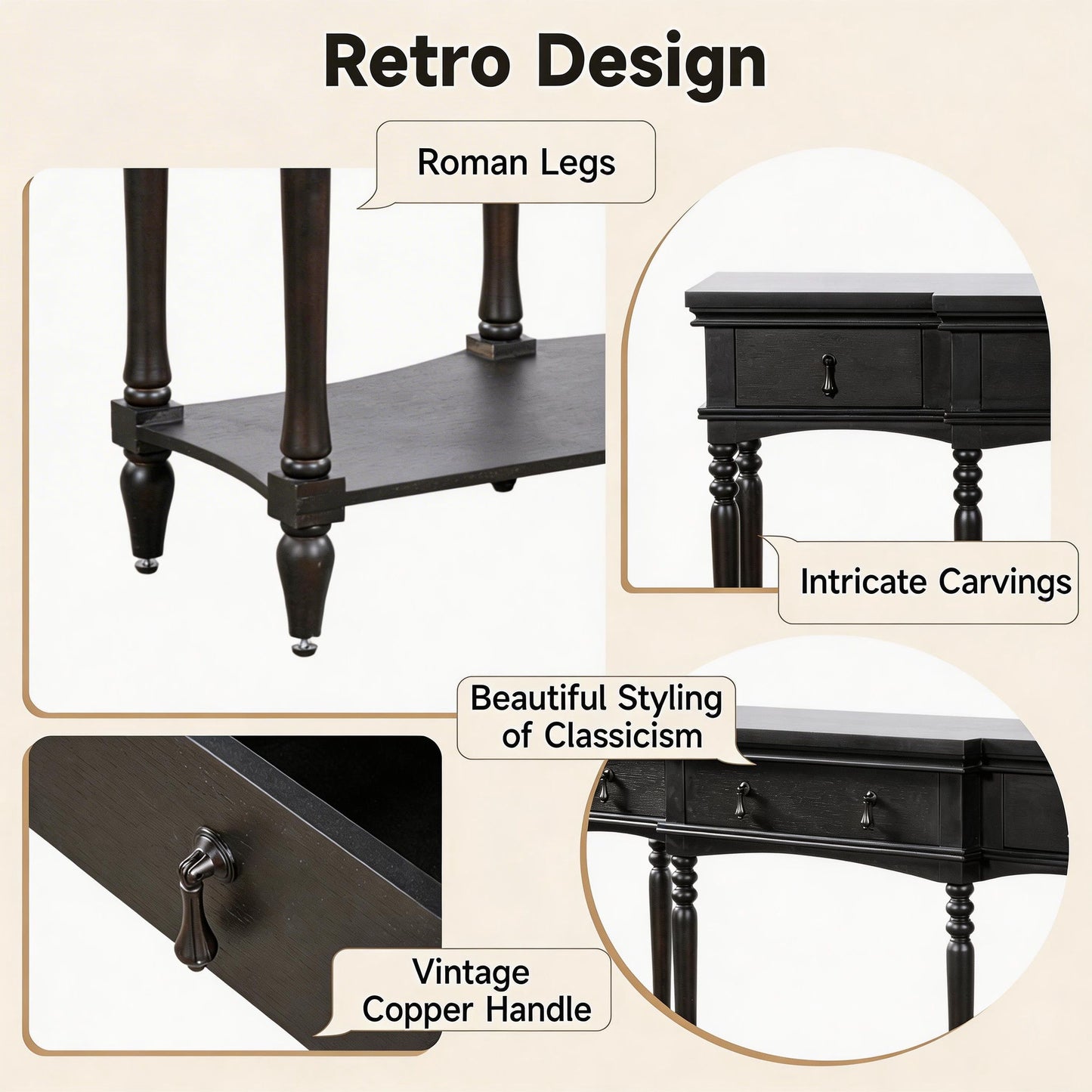 Retro Console Table With 3 Soft Close Drawers