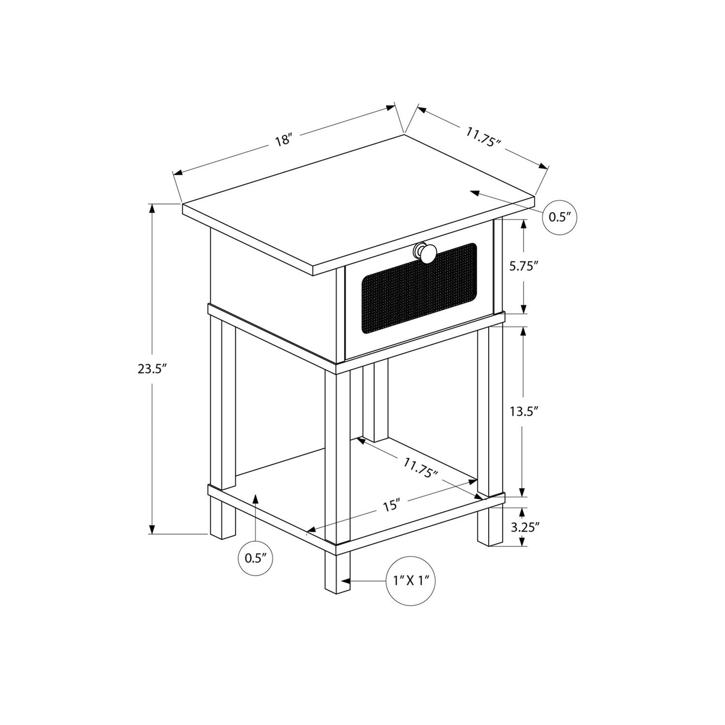 Accent Table With Storage Drawer, 2 Tier Nightstand For Living Room - Natural