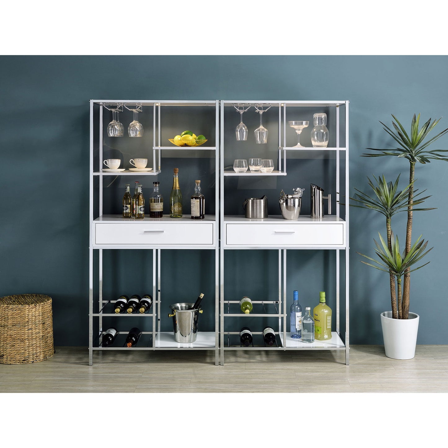 Draper - 5 Shelf LED Wine Cabinet With Pull Out Drawer - Gloss White
