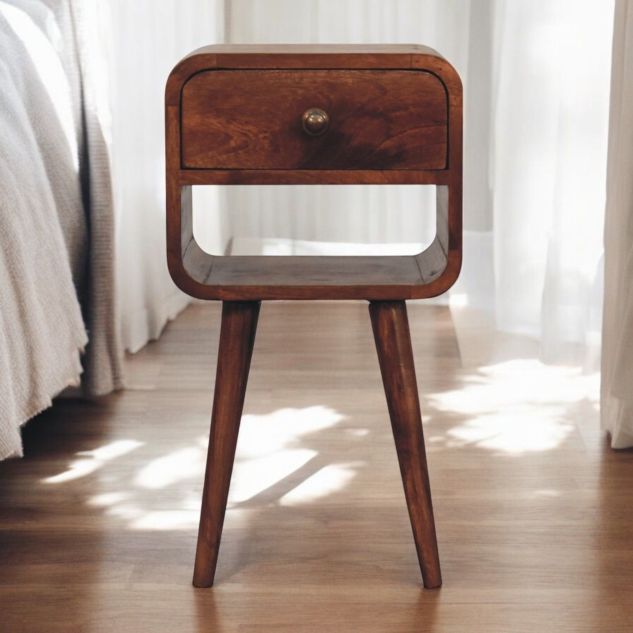 Mini California Curved Nightstand Wth Lower Slot