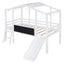 Loft House Bed With Ladder And Slide, With board And Light Strip On The Roof