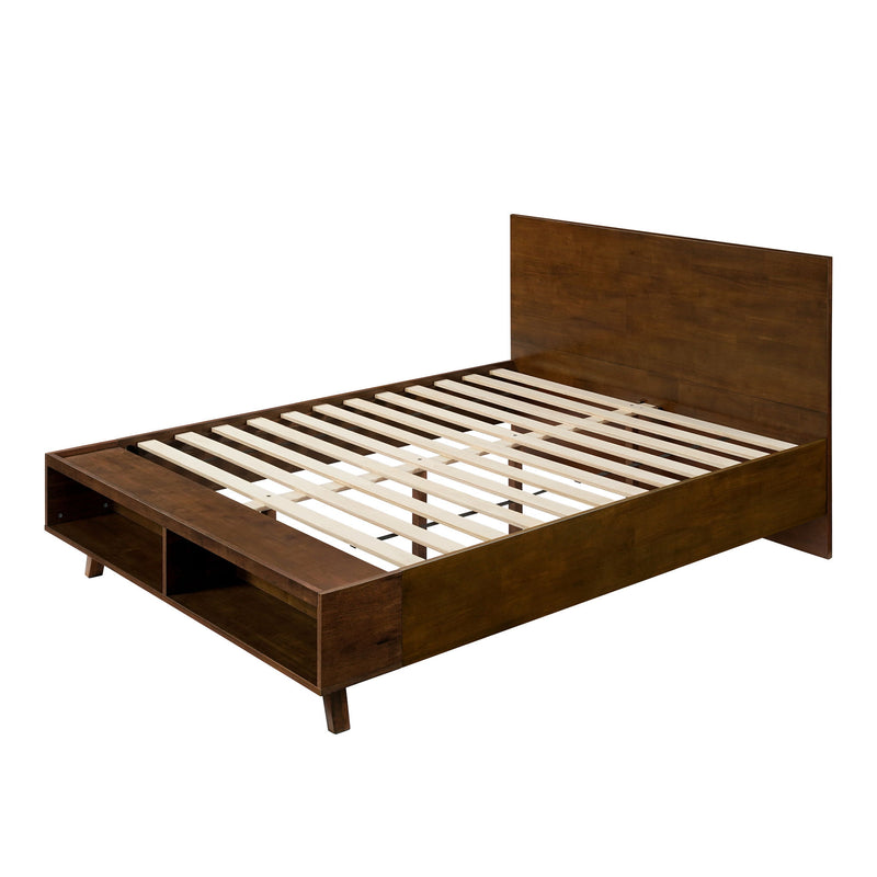 Queen Size Platform Bed Frame With Footboard Storage - Walnut