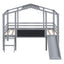 Loft House Bed With Ladder And Slide, With board And Light Strip On The Roof