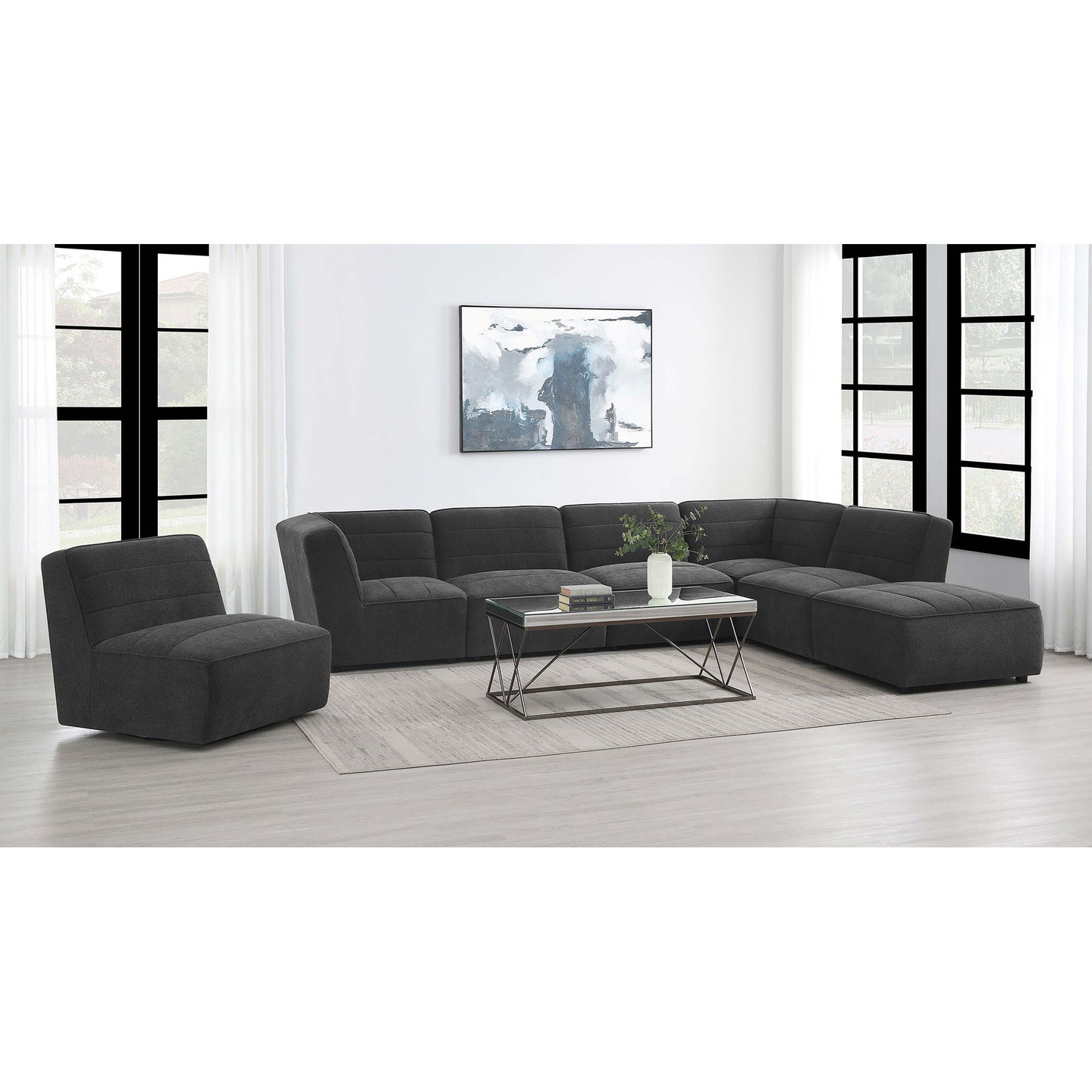 Manhattan - Swivel Tufted Chair Armless Accent Chair, 360 Degree Swivel Base - Charcoal