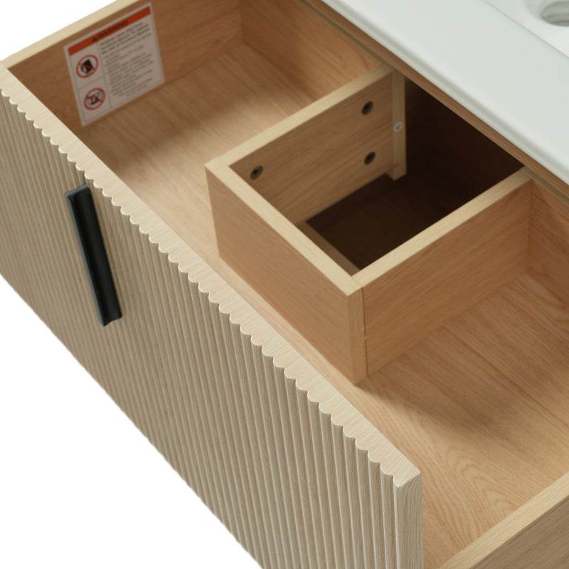 Bathroom Vanity With Ceramic Sink, Fluted Design