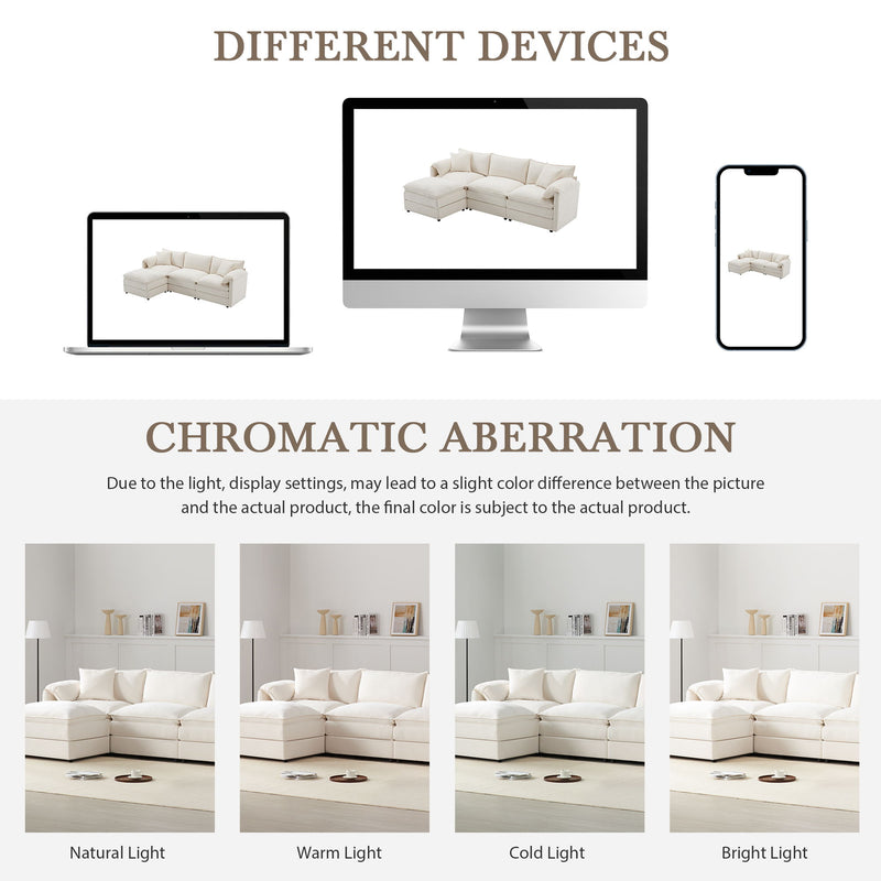 Modular Sectional With Deep And Wide Seat, Cloud Couch Set With Double Cushions Sofa With Movable Ottoman