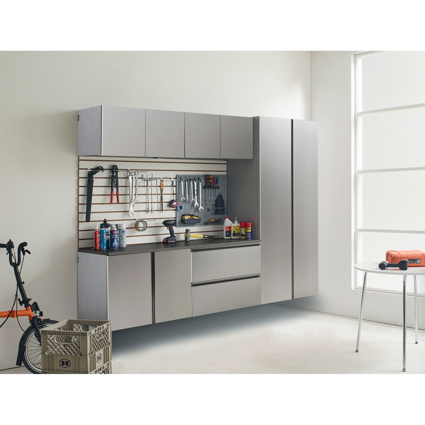 Nova Series - Garage Cabinet Set B With Soft Closing Mechanism - Metallic Gray