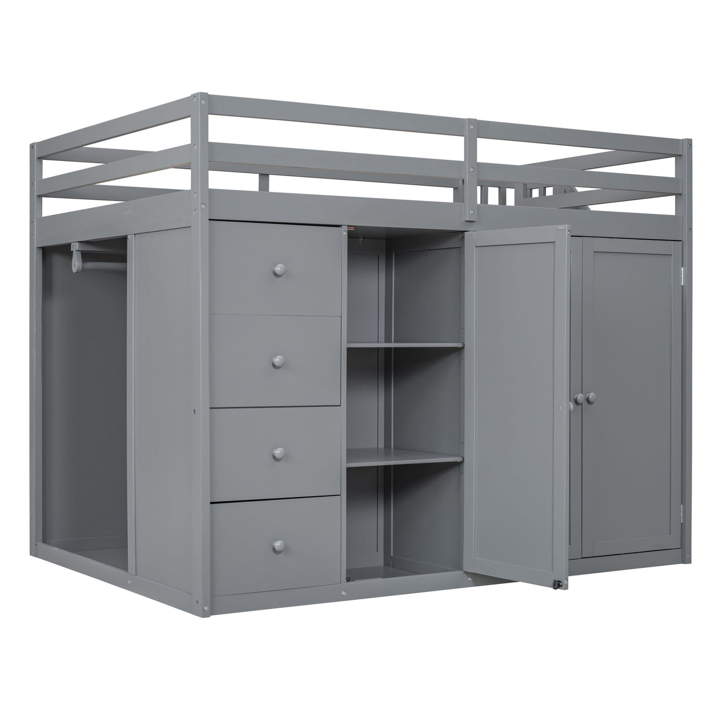 Loft Bed With Built In Wardrobes, Cabinets And Drawers