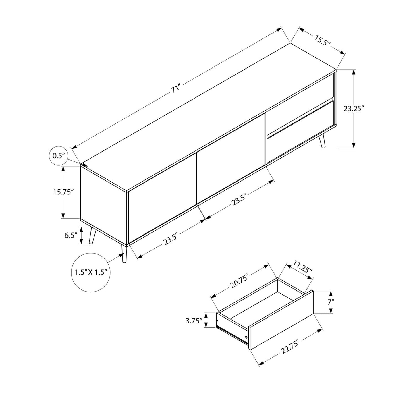 TV Stand Console With Storage Drawers And Cabinets - Walnut
