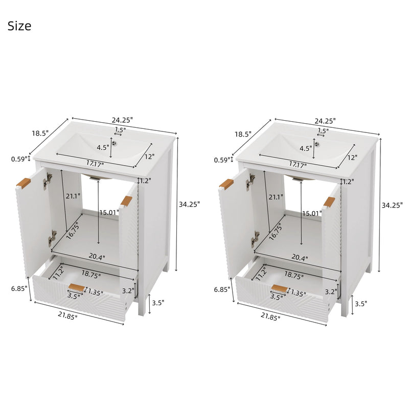 48" Bathroom Vanity Set With Textured Door Panels, Soft Close Hinges, Single Faucet Hole, Large Storage & Drawer - White