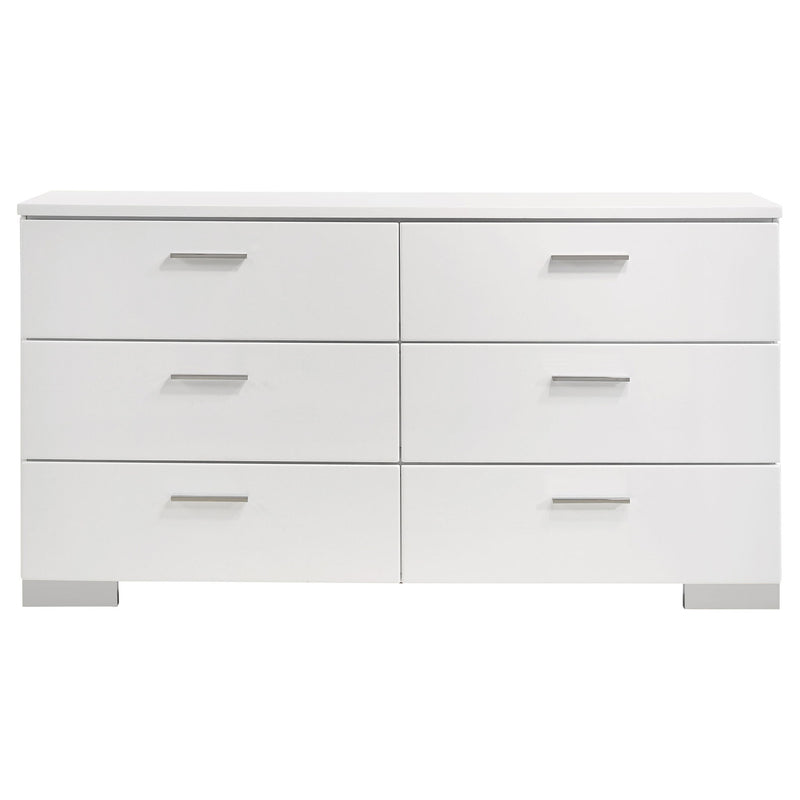 August - 6 Piece Queen Panel Bedroom Set With LED Lighting - White