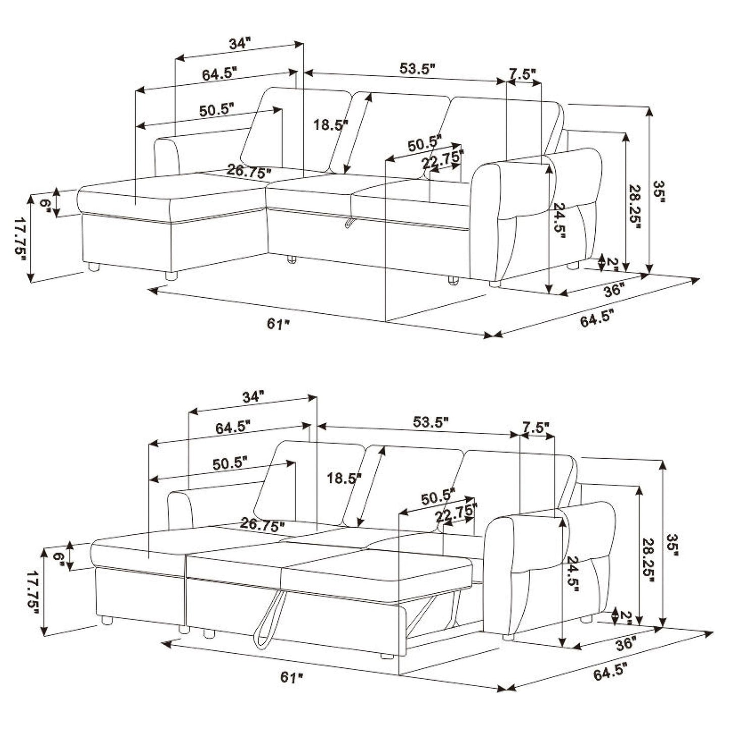 Kenna- Sleeper Sectional Sofa With Storage Ottoman