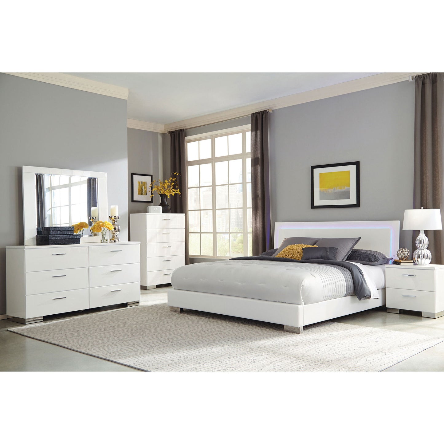 Strick & Bolton - High Gloss Panel Bed With LED Lights
