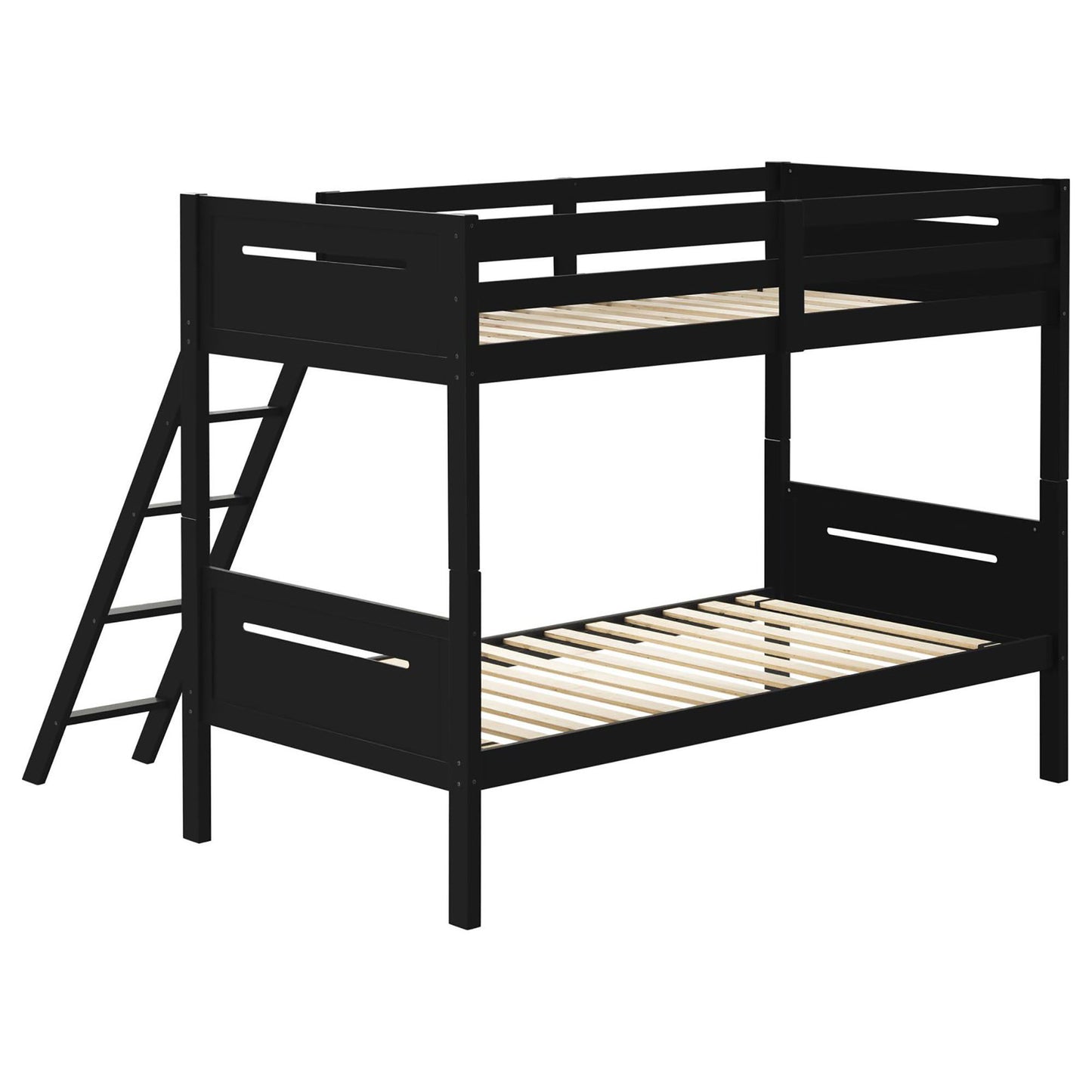Bunk Bed With Built In Ladder, Safety Guardrails And Angled Access Step