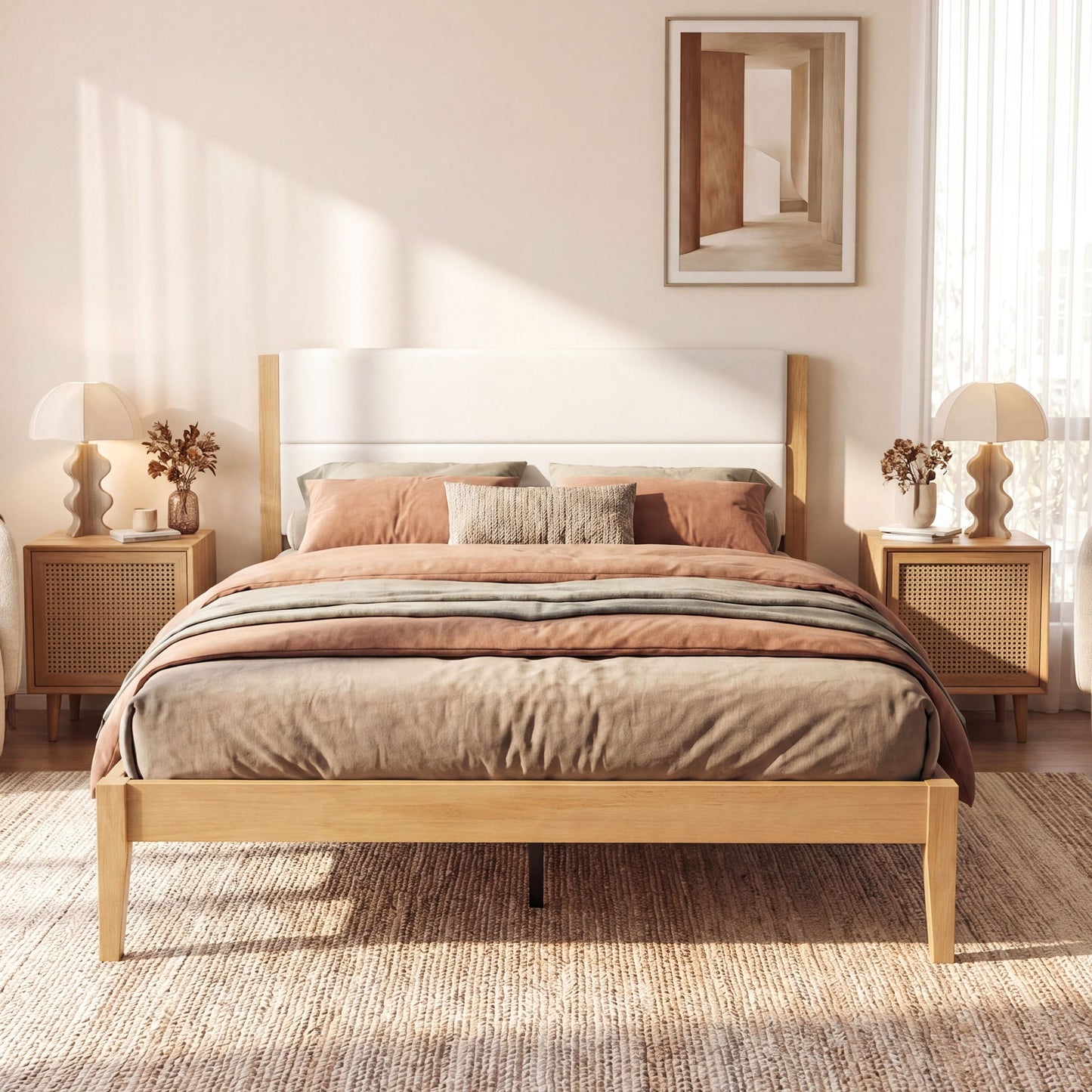Platform Bed Frame With Upholstered Headboard, Slat Support