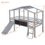 Loft House Bed With Ladder And Slide, With board And Light Strip On The Roof