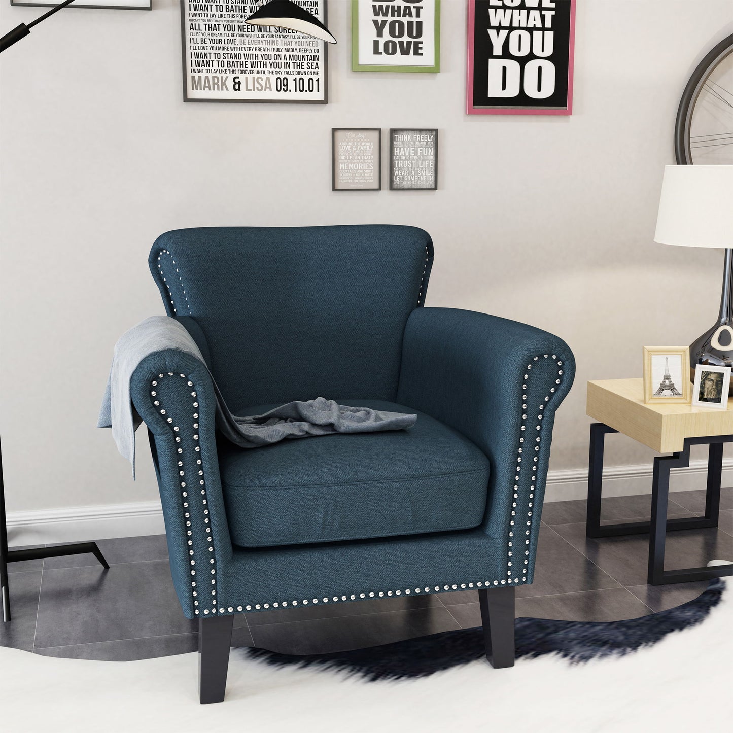 Elegant Club Chair With Nailhead Trim And Birch Wood Legs