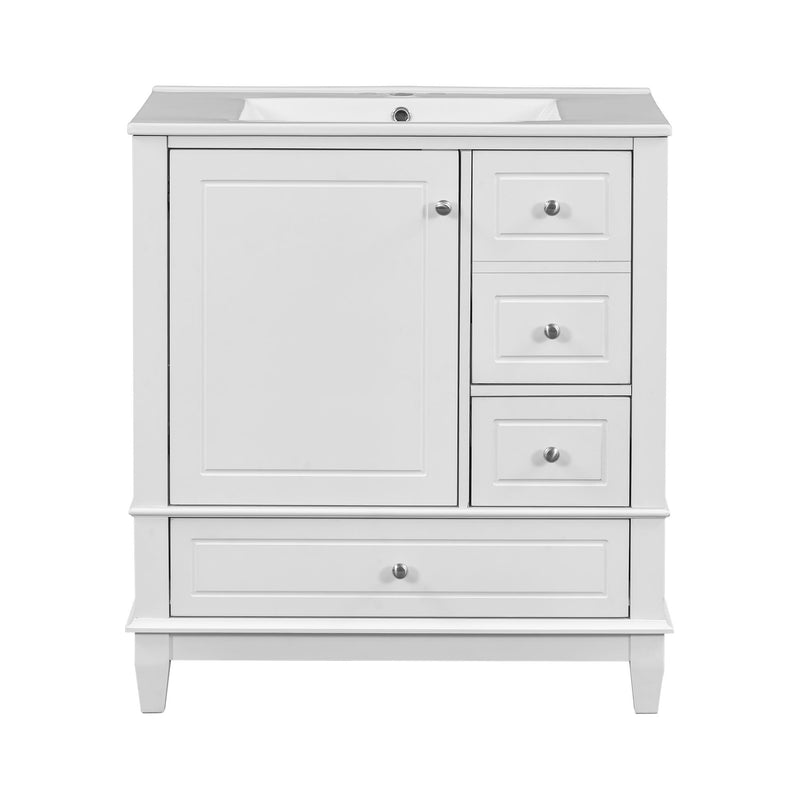 Freestanding Bathroom Vanity With Sink, Soft Close Door, 3 Drawers - White