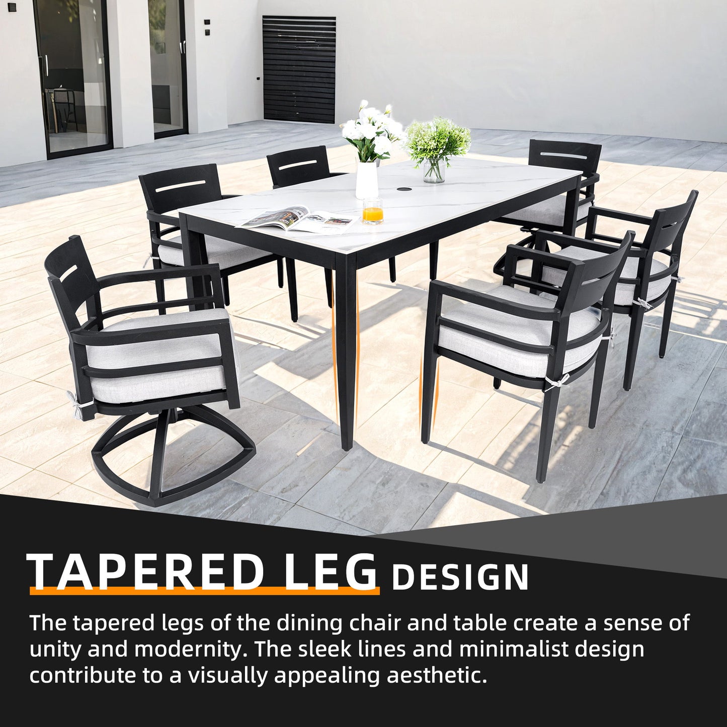 Modern Outdoor Patio Dining Set With Table And Chairs With Sunbrella Cushions