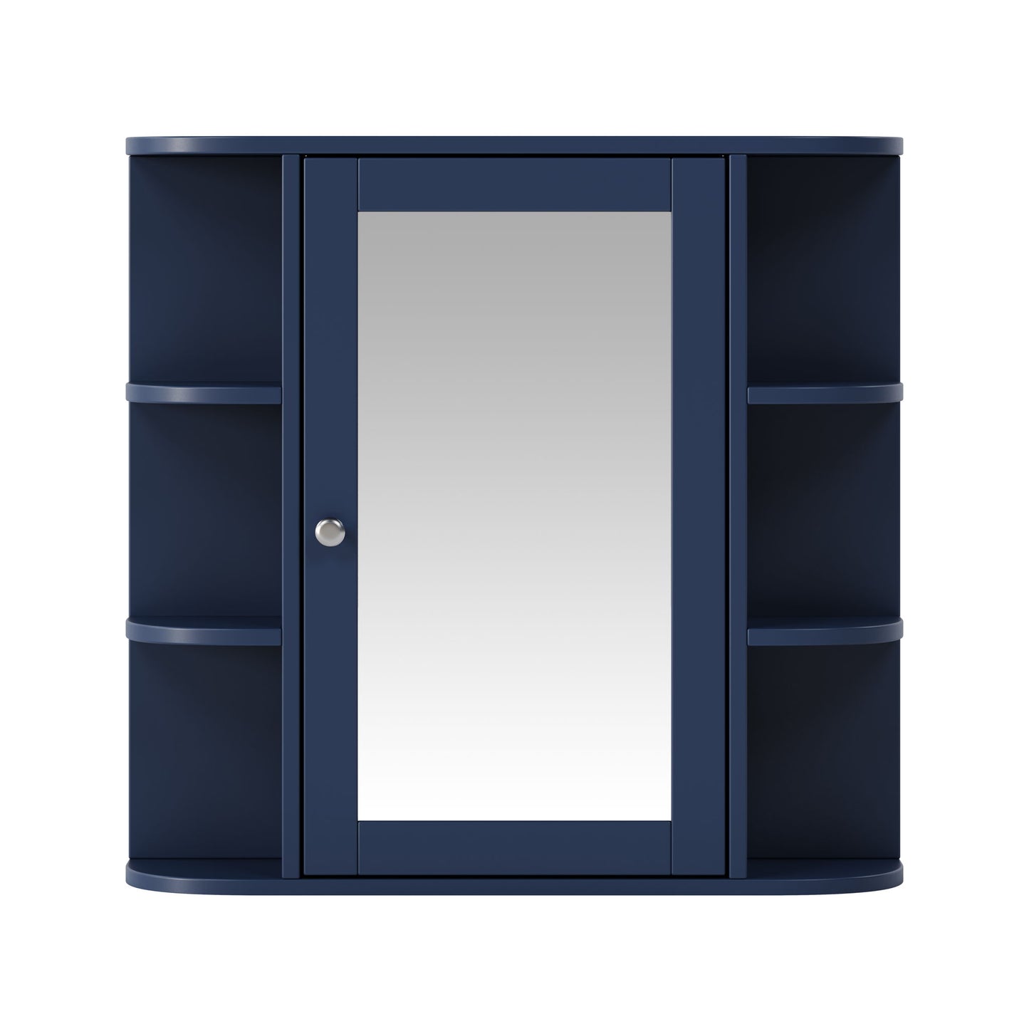 Bathroom Wall Storage Cabinet With Mirror And Adjustable Shelf, 6 Open Shelves