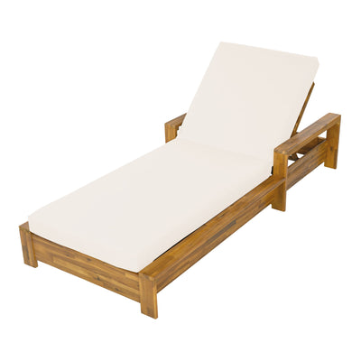 Chaise Lounge Set With 3 Position Adjustable Backrest, 2 Fold Cushion, Outdoor Recliner For Patio - Cream / Teak