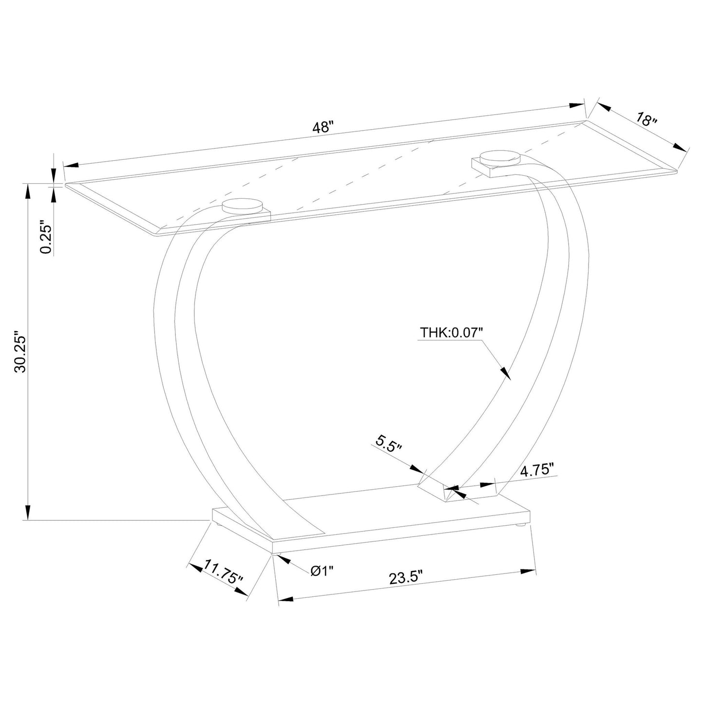 Lana - Satin Glass Top Base Console Table - Silver