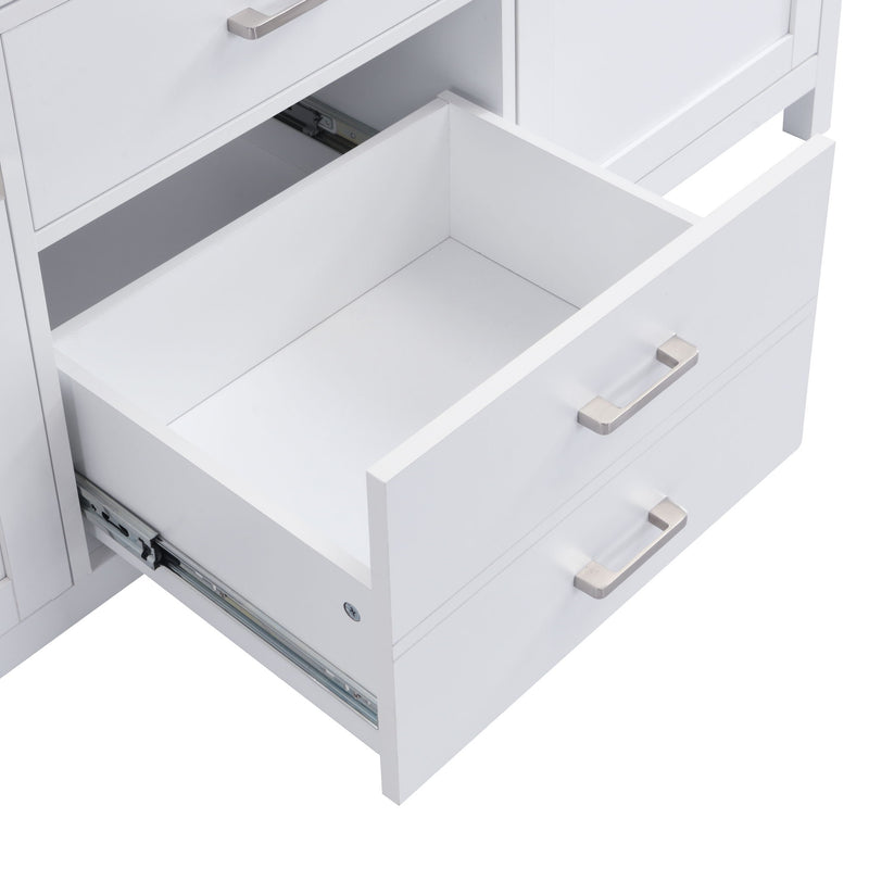 Double Sink Bathroom Vanity With Top, Soft Closing Doors & Drawers, Tip Out Drawer, 2 Cabinet Doors, Adjustable Shelf - White