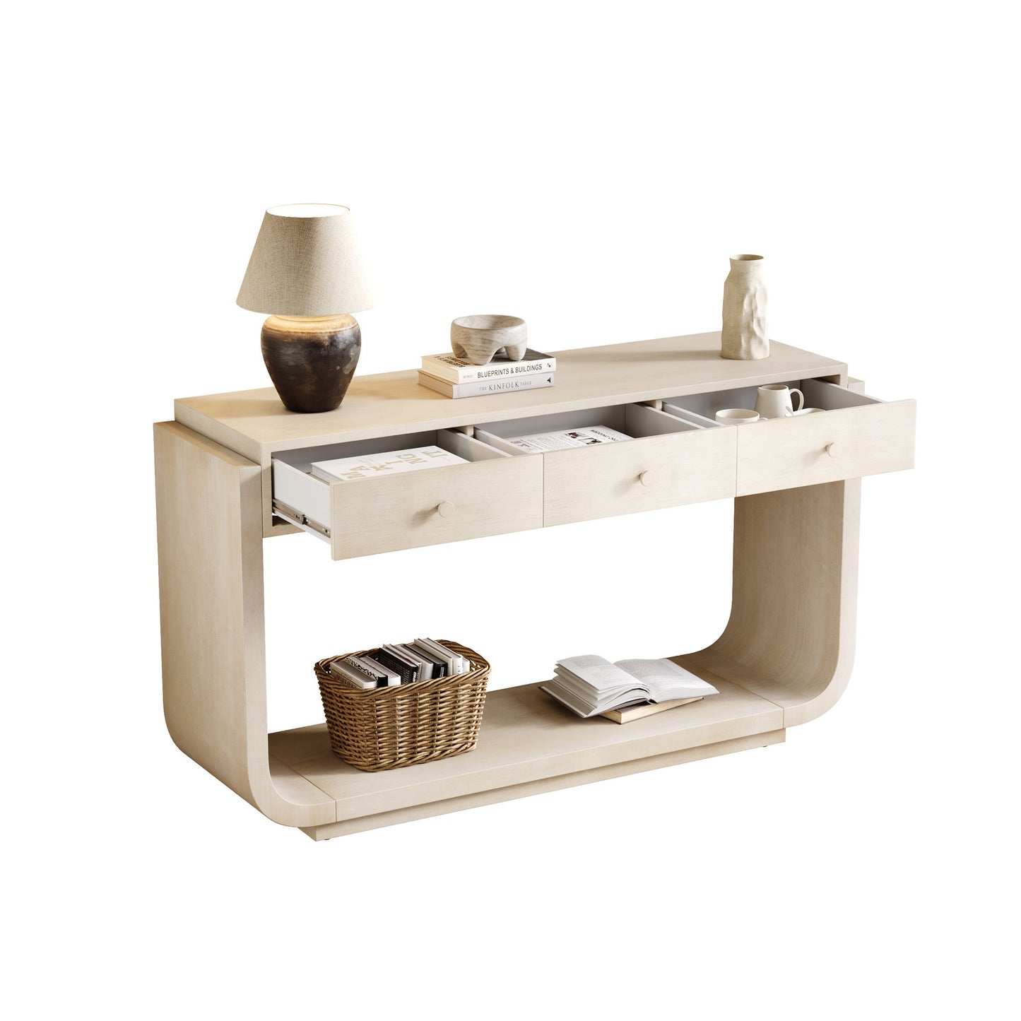 Console Table With 3 Drawers, Display Shelf